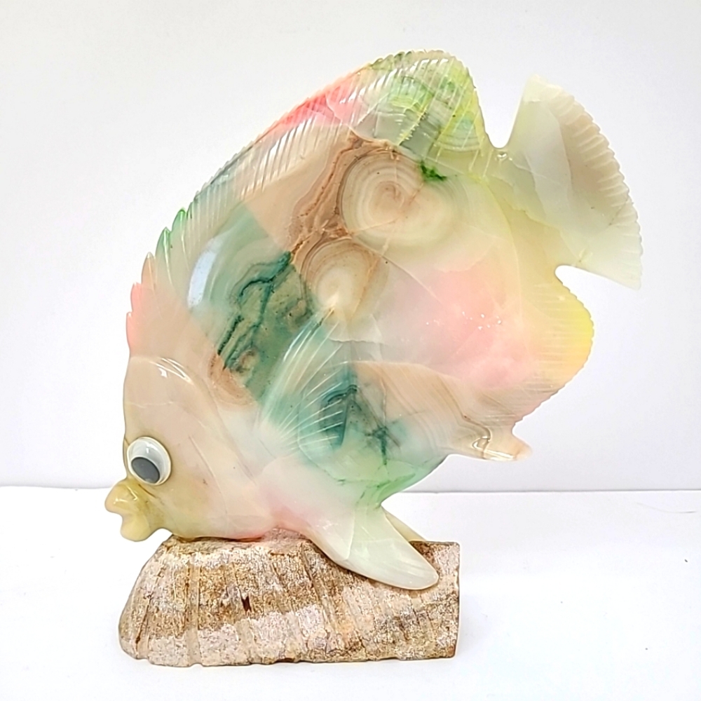 Vintage Rainbow Onyx Angelfish Figurine Handcarved
